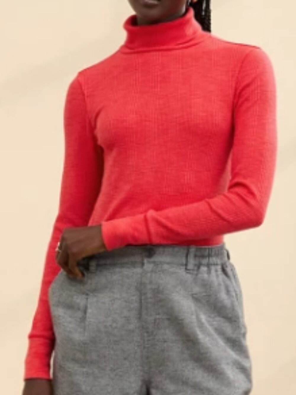 NEW Aerie Essential Turtleneck Layering T-Shirt Size M Bright Red Ribbed Stretch